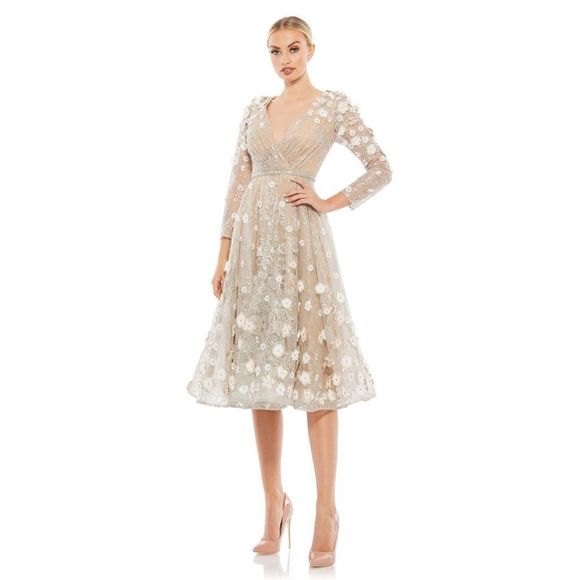 MAC DUGGAL FLORAL EMBELLISHED LACE A-LINE COCKTAIL DRESS - Picture 1 of 11